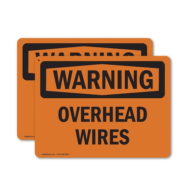 Signmission Overhead Wires OSHA Warning Sign, Plastic, 10in W x 7in L, 2PK OS-2PACK-WS-P-710-L-12294 - main
